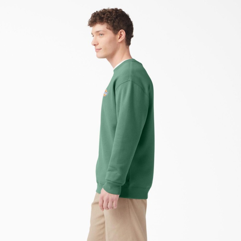 Men's Dickies Fleece Embroidered Chest Logo Sweatshirt Green | 6908473-SD