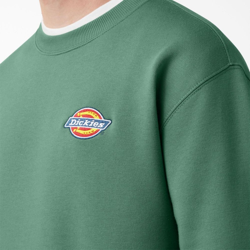 Men's Dickies Fleece Embroidered Chest Logo Sweatshirt Green | 6908473-SD