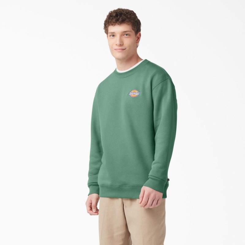 Men\'s Dickies Fleece Embroidered Chest Logo Sweatshirt Green | 6908473-SD