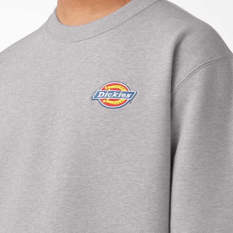 Men's Dickies Fleece Embroidered Chest Logo Sweatshirt Grey | 1703458-DT