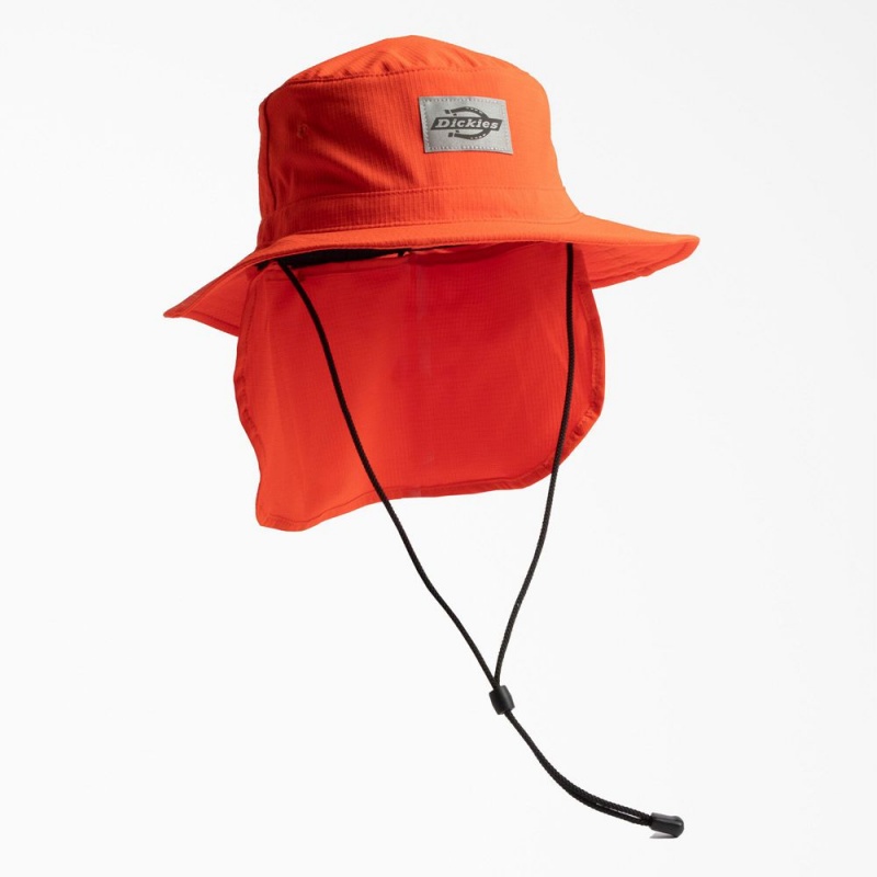 Men\'s Dickies Full Brim Ripstop Boonie with Neck Shade Hat Orange | 9485317-RG