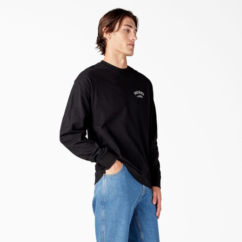 Men's Dickies Garden Plain Graphic Long Sleeve T-Shirt Black | 3792840-YQ