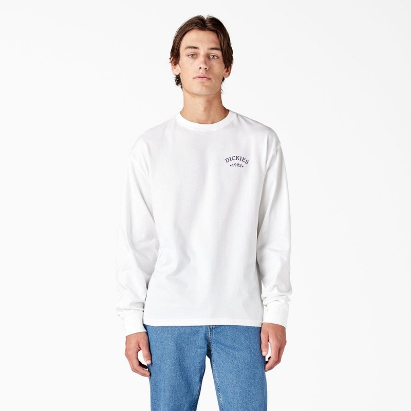 Men's Dickies Garden Plain Graphic Long Sleeve T-Shirt White | 3791586-WJ