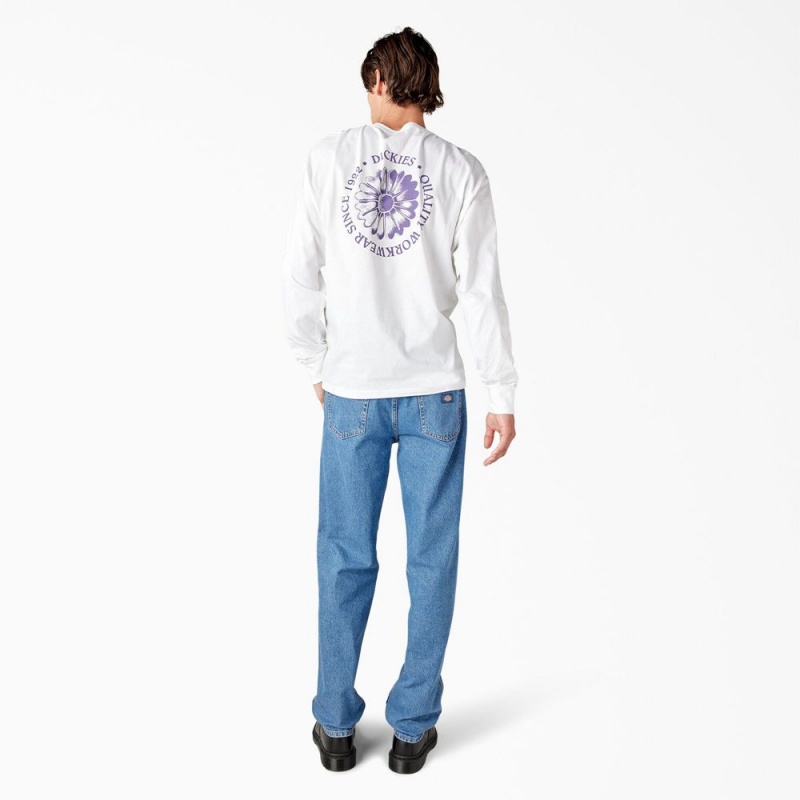 Men's Dickies Garden Plain Graphic Long Sleeve T-Shirt White | 3791586-WJ