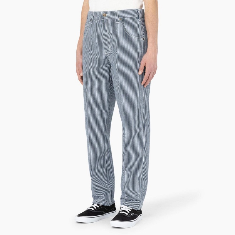 Men's Dickies Garyville Regular Fit Hickory Stripe Carpenter Pants Blue | 6340928-KJ