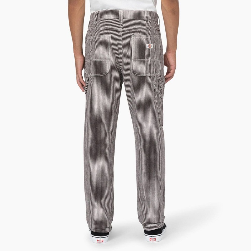 Men's Dickies Garyville Regular Fit Hickory Stripe Carpenter Pants Grey | 5830146-GV