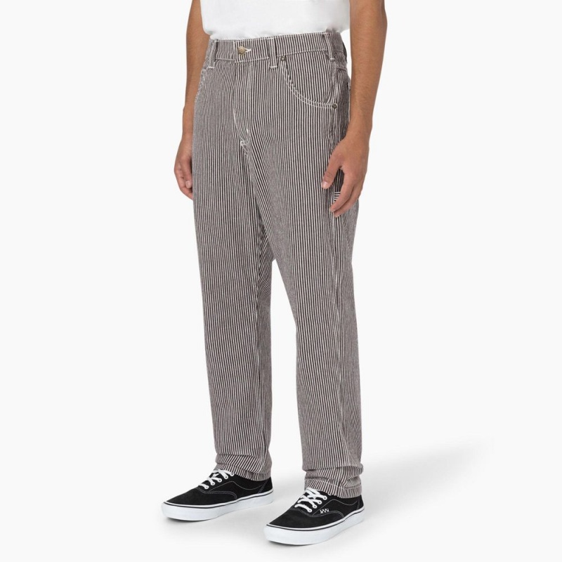 Men's Dickies Garyville Regular Fit Hickory Stripe Carpenter Pants Grey | 5830146-GV