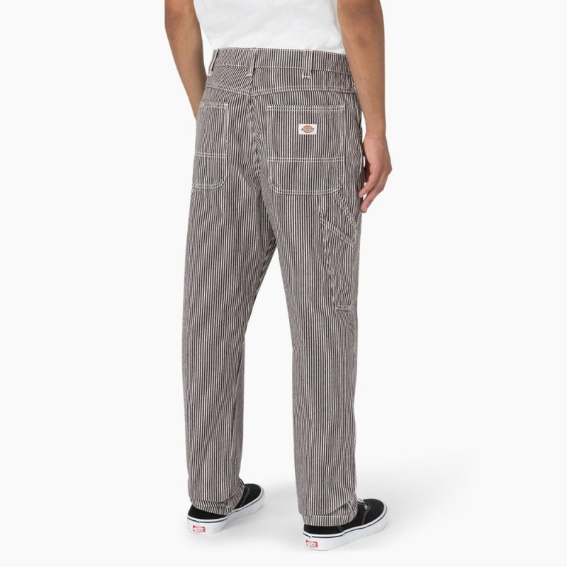 Men's Dickies Garyville Regular Fit Hickory Stripe Carpenter Pants Grey | 5830146-GV