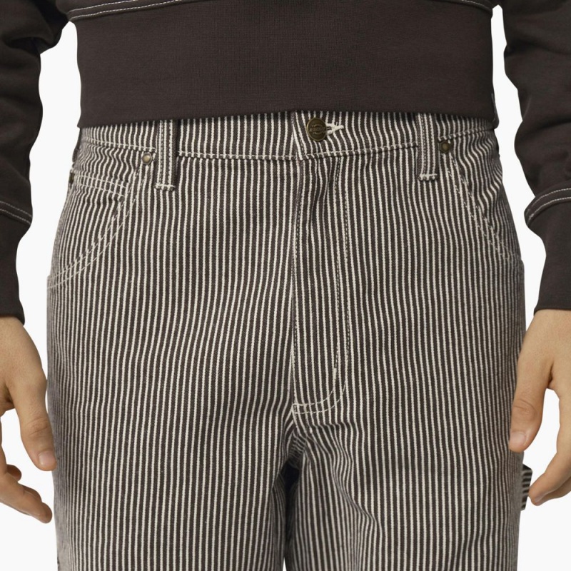 Men's Dickies Garyville Regular Fit Hickory Stripe Carpenter Pants Grey | 5830146-GV