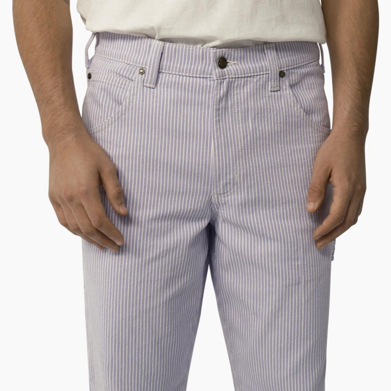 Men's Dickies Garyville Regular Fit Hickory Stripe Carpenter Pants Purple | 8947062-LH