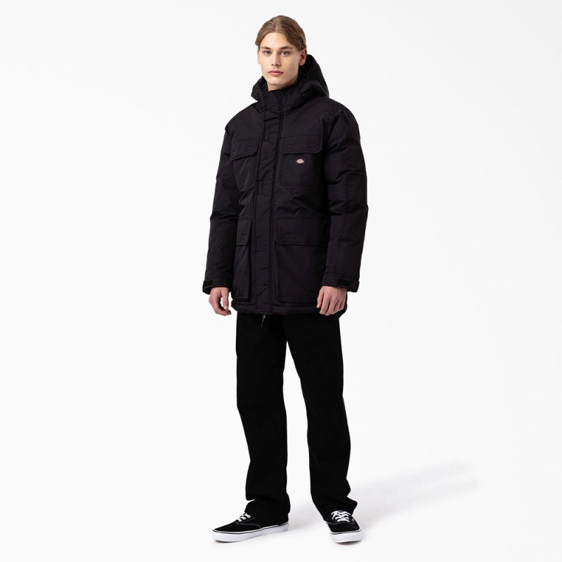 Men's Dickies Glacier View Expedition Parka Jacket Black | 8231460-MF