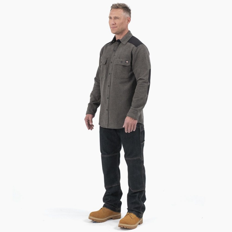 Men's Dickies Heavyweight Brawny Flannel Shirt Grey | 5460831-FZ