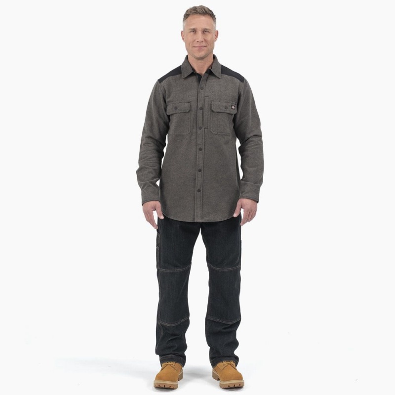 Men's Dickies Heavyweight Brawny Flannel Shirt Grey | 5460831-FZ