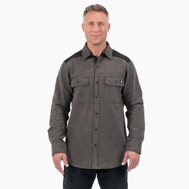 Men\'s Dickies Heavyweight Brawny Flannel Shirt Grey | 5460831-FZ