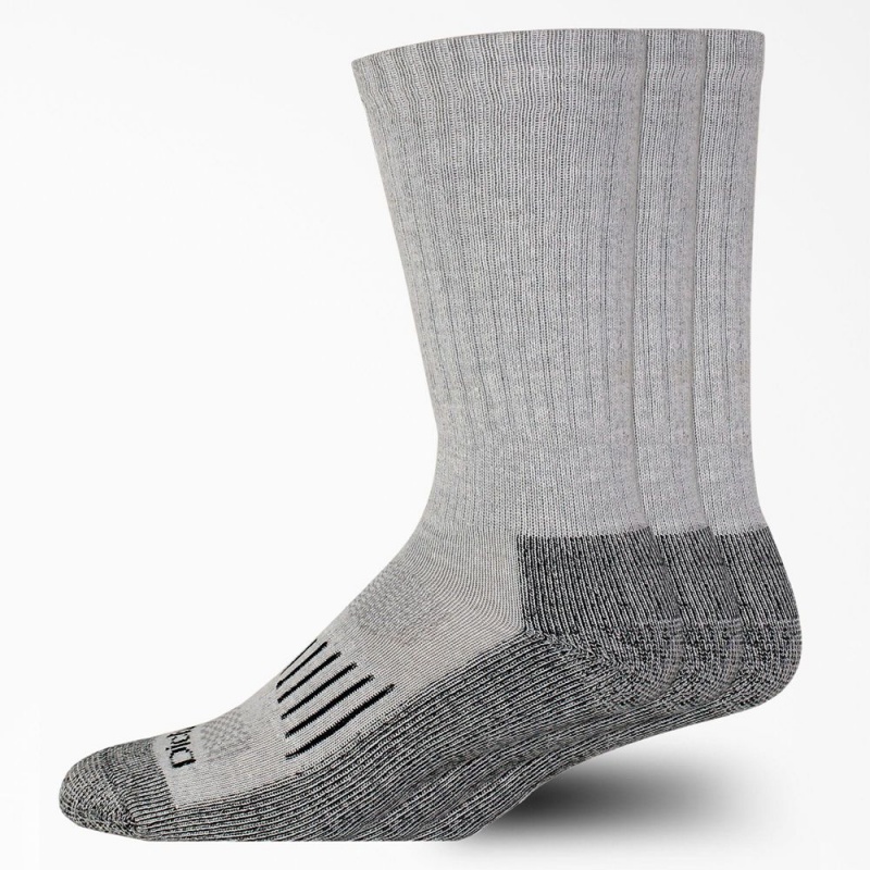 Men\'s Dickies Heavyweight Crew 3-Pack Socks Grey | 7695832-MI