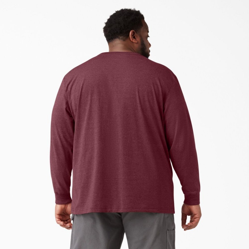 Men's Dickies Heavyweight Heathered Long Sleeve Pocket T-Shirt Burgundy | 5023491-UH