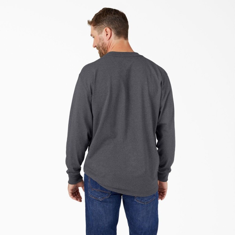 Men's Dickies Heavyweight Heathered Long Sleeve Pocket T-Shirt Grey | 3196754-PX