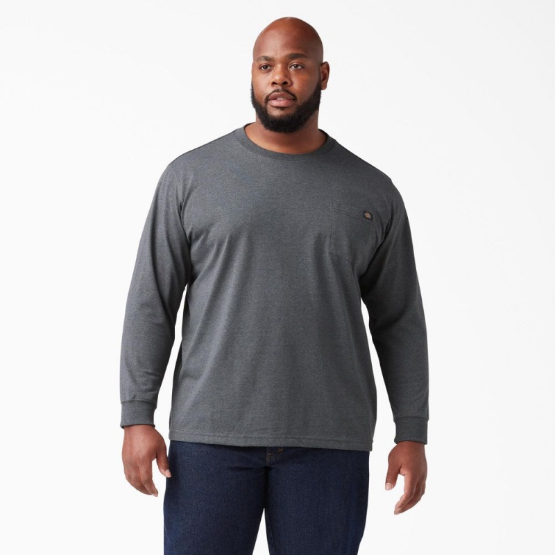 Men's Dickies Heavyweight Heathered Long Sleeve Pocket T-Shirt Grey | 3196754-PX