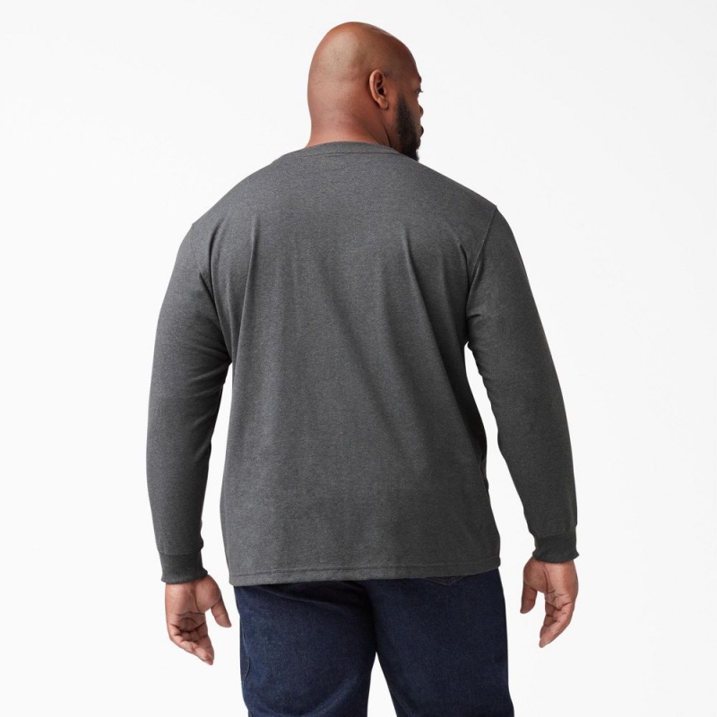 Men's Dickies Heavyweight Heathered Long Sleeve Pocket T-Shirt Grey | 3196754-PX