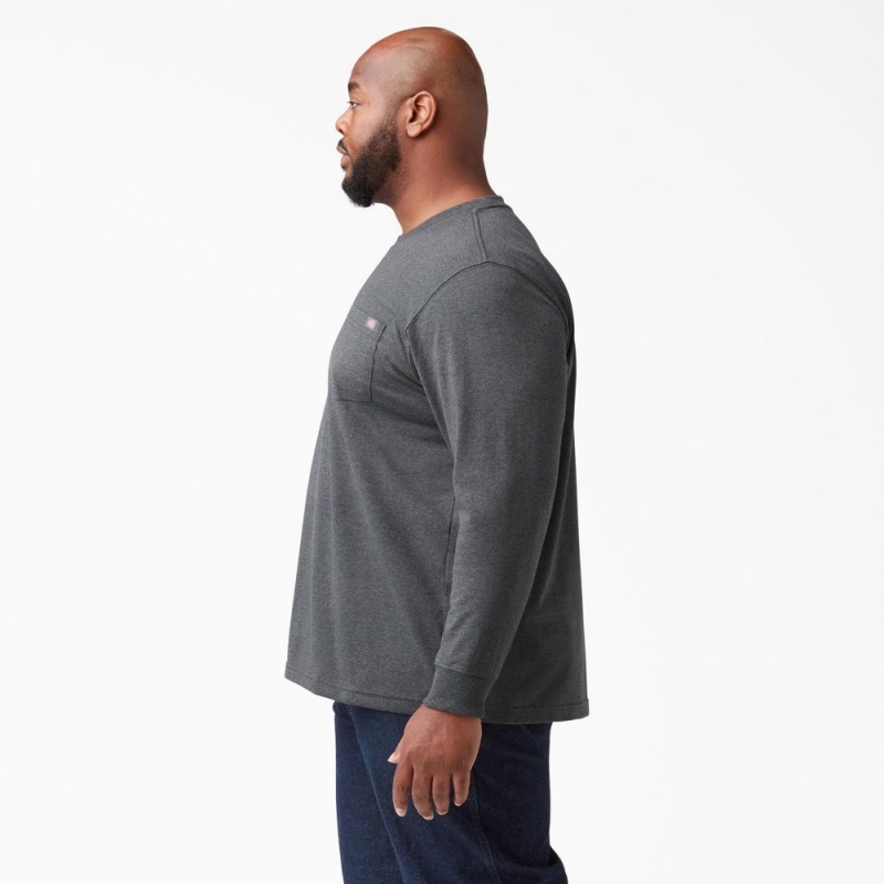 Men's Dickies Heavyweight Heathered Long Sleeve Pocket T-Shirt Grey | 3196754-PX