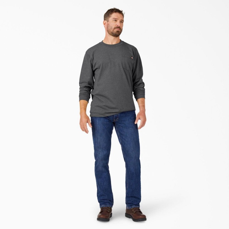 Men's Dickies Heavyweight Heathered Long Sleeve Pocket T-Shirt Grey | 3196754-PX