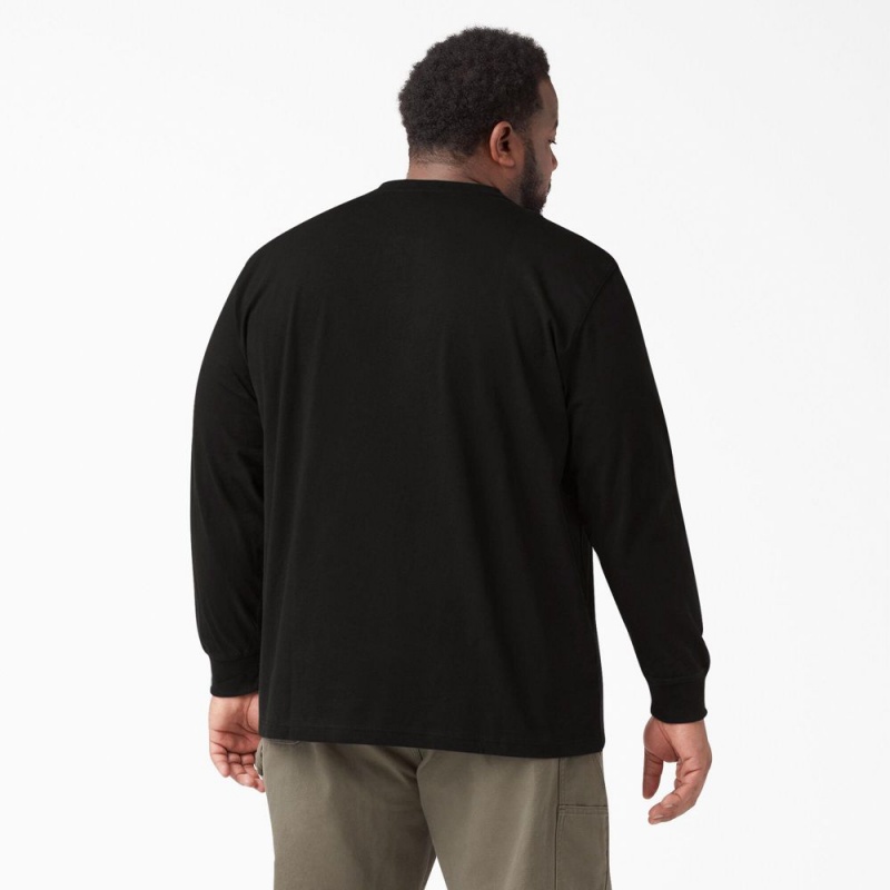 Men's Dickies Heavyweight Long Sleeve Henley T-Shirt Black | 3176092-YQ