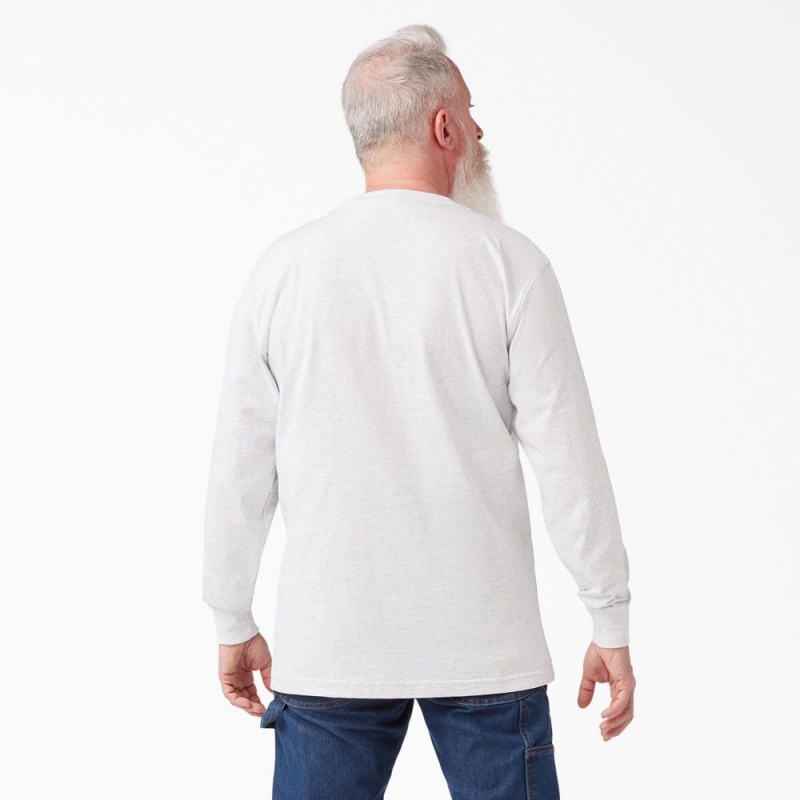 Men's Dickies Heavyweight Long Sleeve Pocket T-Shirt White | 0438619-XO