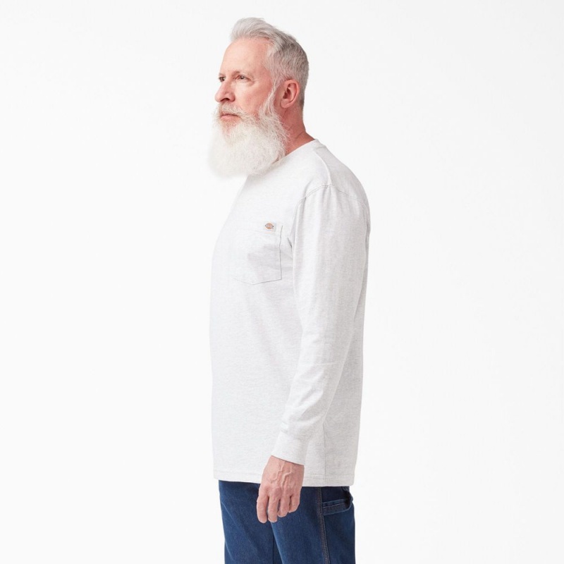 Men's Dickies Heavyweight Long Sleeve Pocket T-Shirt White | 0438619-XO