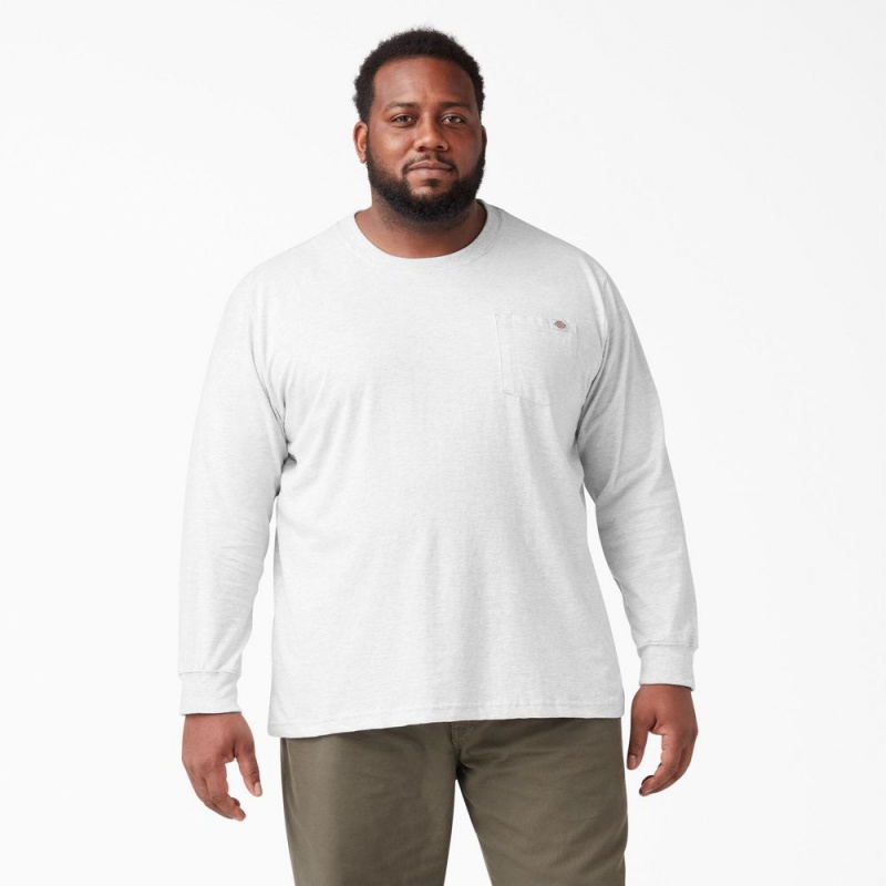 Men's Dickies Heavyweight Long Sleeve Pocket T-Shirt White | 0438619-XO