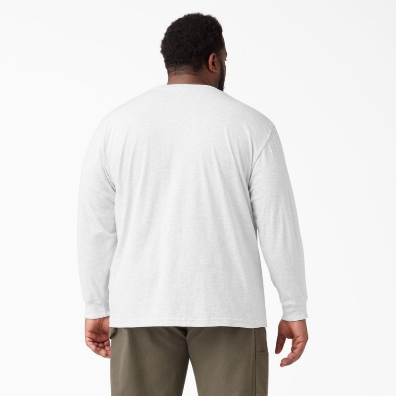 Men's Dickies Heavyweight Long Sleeve Pocket T-Shirt White | 0438619-XO