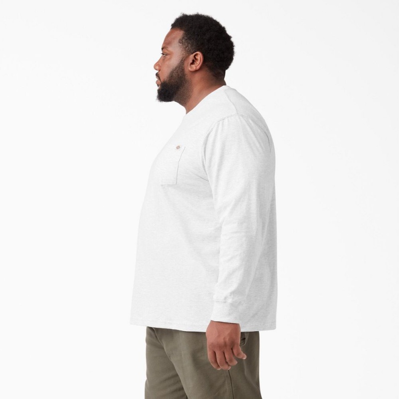 Men's Dickies Heavyweight Long Sleeve Pocket T-Shirt White | 0438619-XO