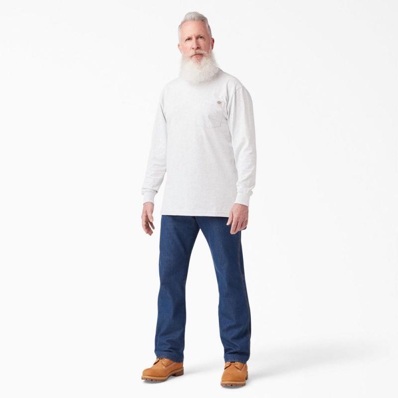 Men's Dickies Heavyweight Long Sleeve Pocket T-Shirt White | 0438619-XO