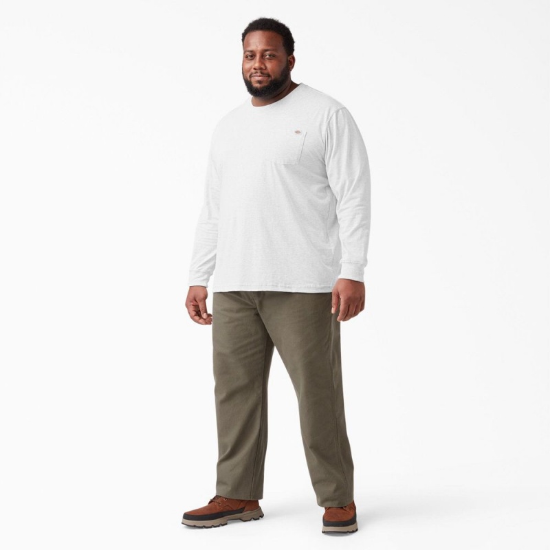 Men's Dickies Heavyweight Long Sleeve Pocket T-Shirt White | 0438619-XO