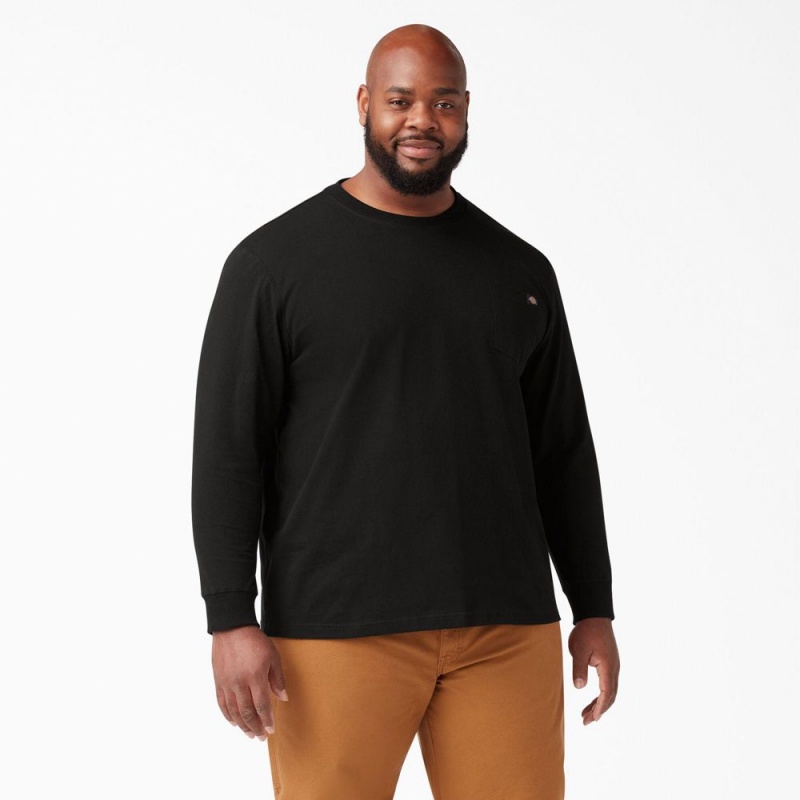 Men's Dickies Heavyweight Long Sleeve Pocket T-Shirt Black | 6145873-QW