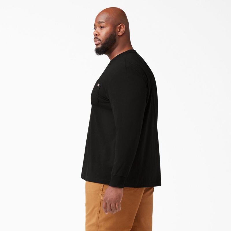 Men's Dickies Heavyweight Long Sleeve Pocket T-Shirt Black | 6145873-QW