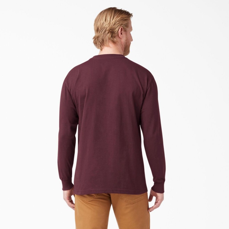 Men's Dickies Heavyweight Long Sleeve Pocket T-Shirt Burgundy | 8632459-HB