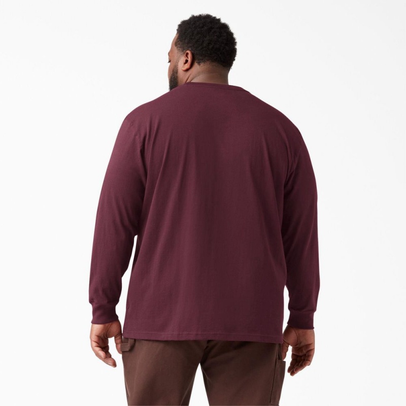 Men's Dickies Heavyweight Long Sleeve Pocket T-Shirt Burgundy | 8632459-HB