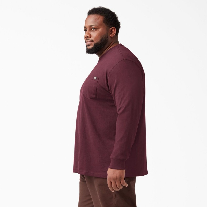 Men's Dickies Heavyweight Long Sleeve Pocket T-Shirt Burgundy | 8632459-HB