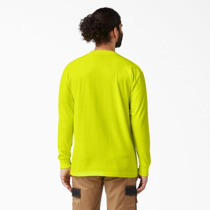 Men's Dickies Heavyweight Neon Long Sleeve Pocket T-Shirt Green | 4369078-NH