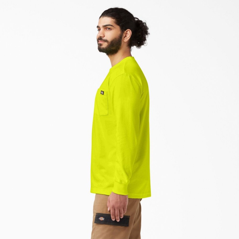 Men's Dickies Heavyweight Neon Long Sleeve Pocket T-Shirt Green | 4369078-NH