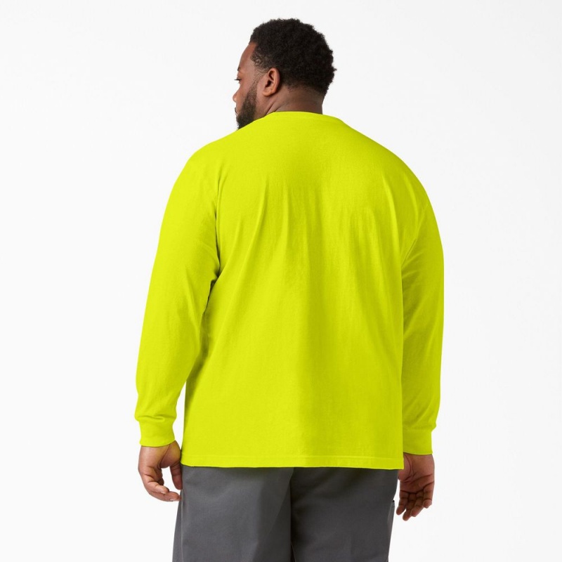 Men's Dickies Heavyweight Neon Long Sleeve Pocket T-Shirt Green | 4369078-NH