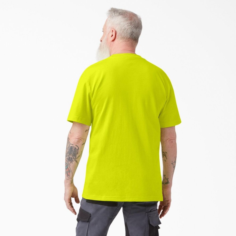 Men's Dickies Heavyweight Neon Short Sleeve Pocket T-Shirt Green | 1806527-WS