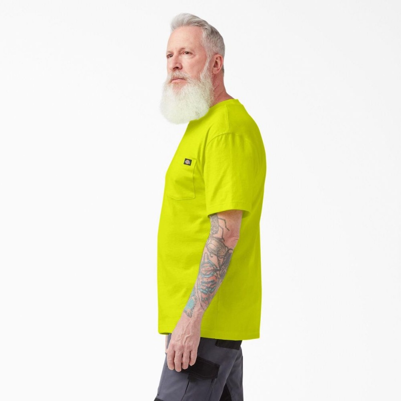 Men's Dickies Heavyweight Neon Short Sleeve Pocket T-Shirt Green | 1806527-WS