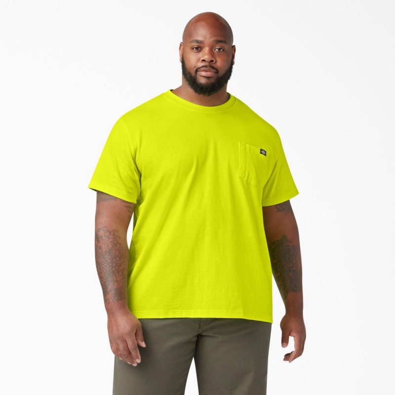 Men's Dickies Heavyweight Neon Short Sleeve Pocket T-Shirt Green | 1806527-WS