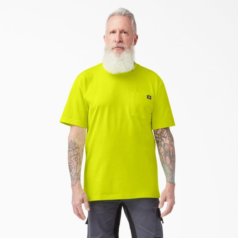 Men\'s Dickies Heavyweight Neon Short Sleeve Pocket T-Shirt Green | 1806527-WS