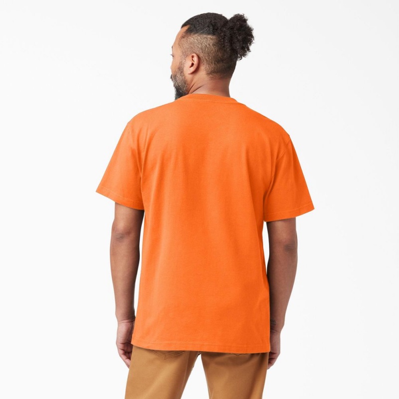 Men's Dickies Heavyweight Neon Short Sleeve Pocket T-Shirt Orange | 9384150-HZ