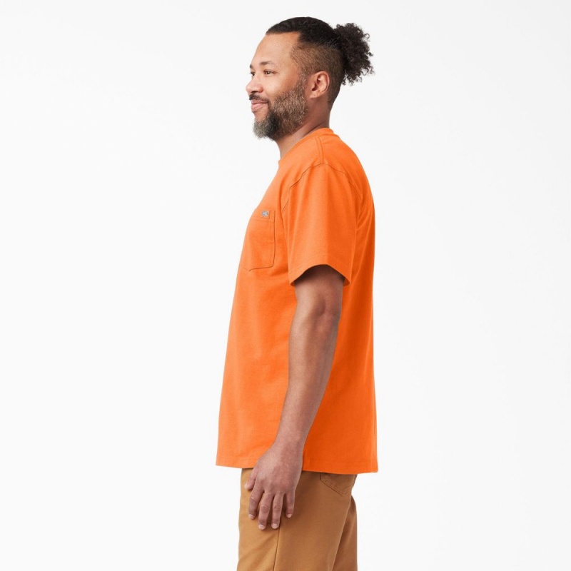 Men's Dickies Heavyweight Neon Short Sleeve Pocket T-Shirt Orange | 9384150-HZ