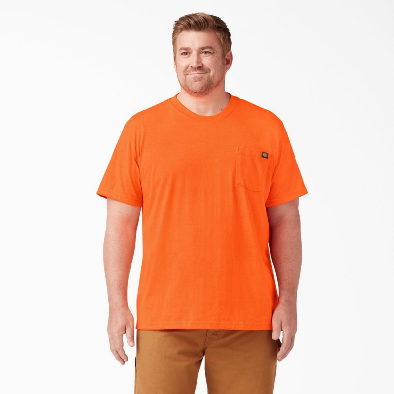 Men's Dickies Heavyweight Neon Short Sleeve Pocket T-Shirt Orange | 9384150-HZ