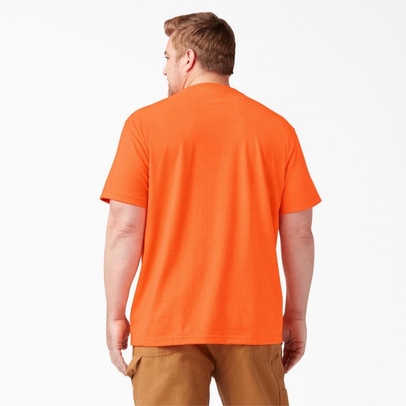 Men's Dickies Heavyweight Neon Short Sleeve Pocket T-Shirt Orange | 9384150-HZ