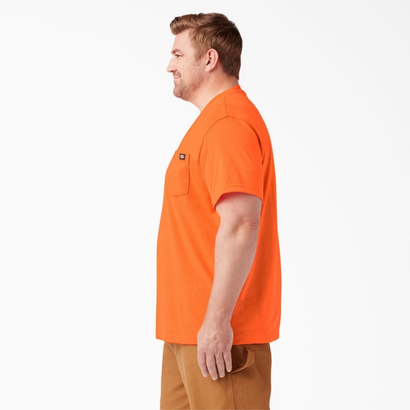 Men's Dickies Heavyweight Neon Short Sleeve Pocket T-Shirt Orange | 9384150-HZ